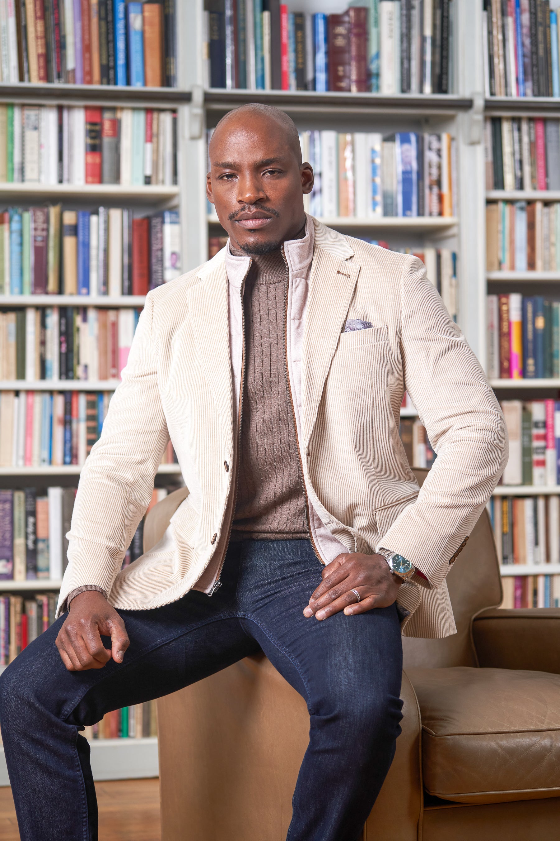 Navy and Brown Striped Quarter Zip Sweater – 7 Downie St.®