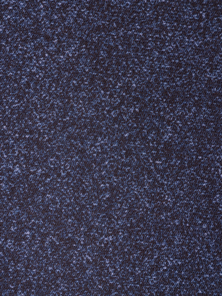 A close-up of a dark navy blue textured fabric with a subtle heathered or speckled weave pattern.