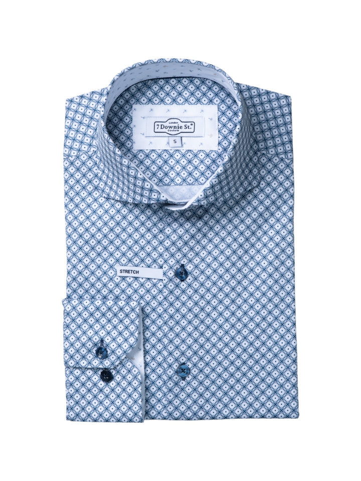 Blue patterned dress shirt with collar 