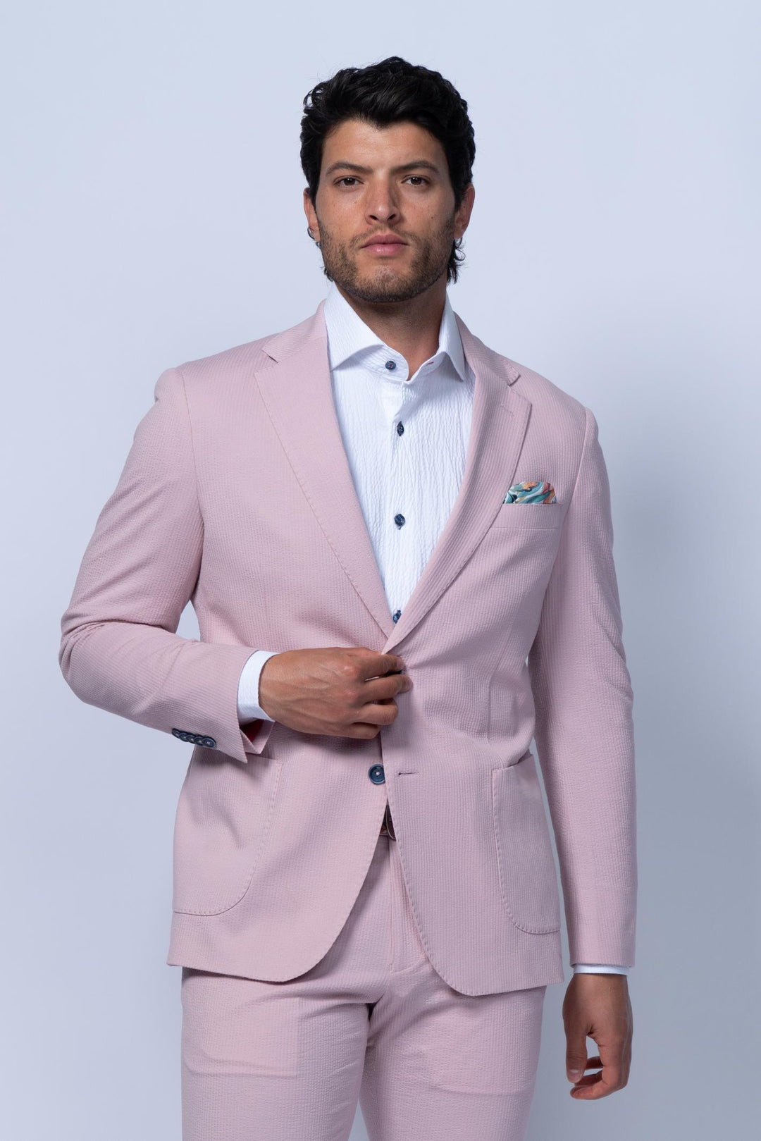 Meridian Pink Cotton Stretch Seersucker