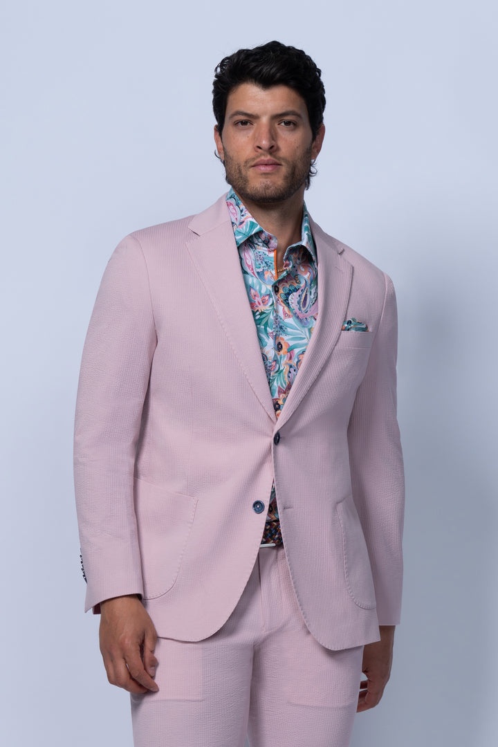 Meridian Pink Cotton Stretch Seersucker