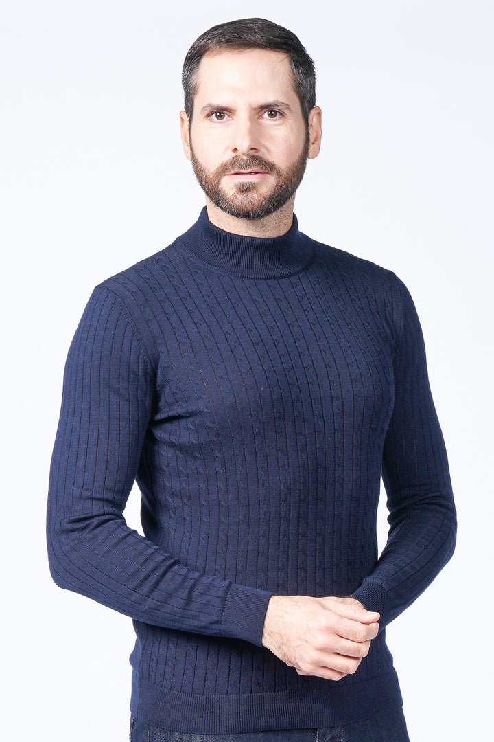 Fine Gauge Cable Knit Mockneck Sweater