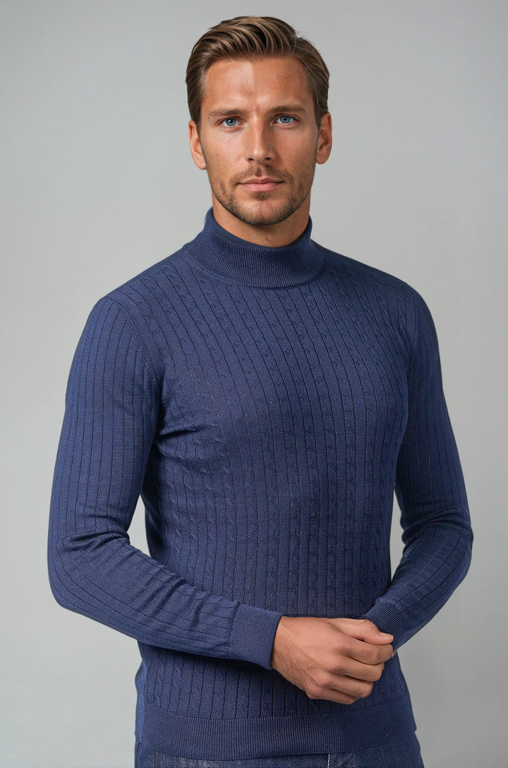 Fine Gauge Cable Knit Mockneck Sweater