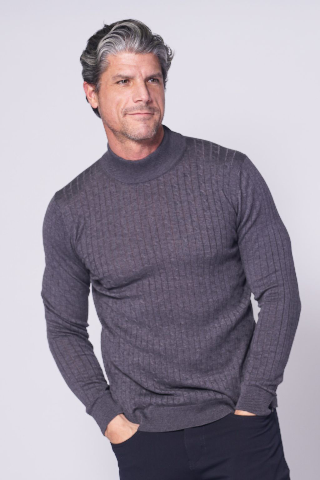 MOCK NECK F25 KNIT SWEATER IN GREY - 7 Downie St.®