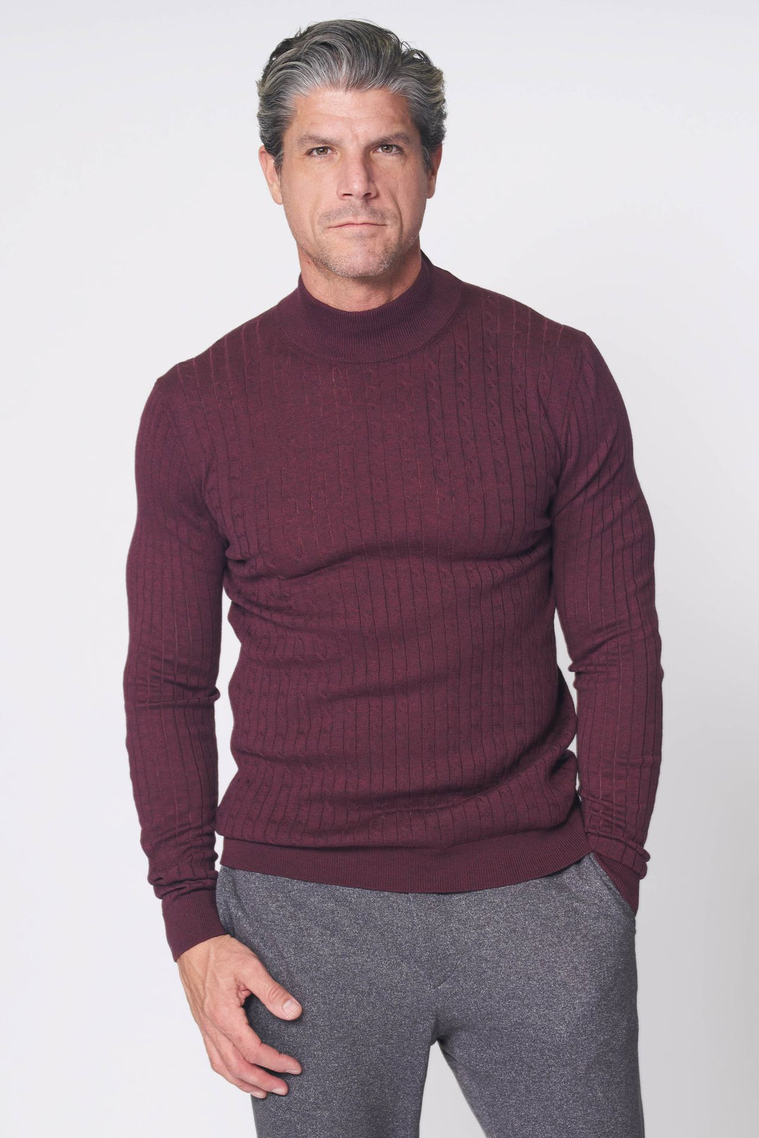 MOCK NECK F25 KNIT SWEATER IN BURGUNDY - 7 Downie St.®