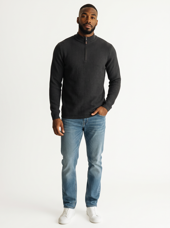 Dolomite 1/4 Zip Waffle Knit 16 Gauge Fine Cotton in Black Marl