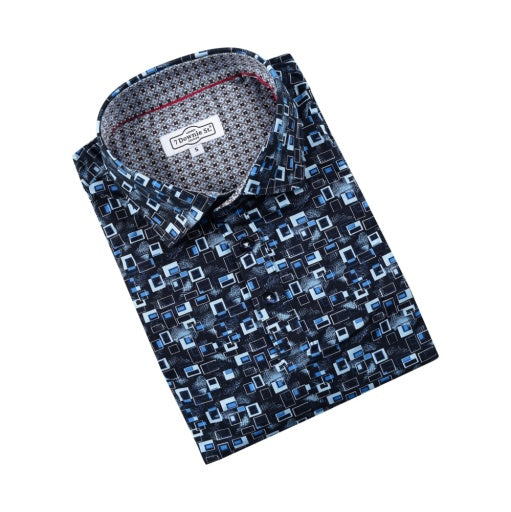 Navy Printed Jersey 3 Button Polo - 7 Downie St.®