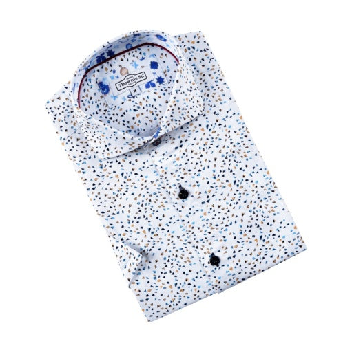 White Cotton Sateen Stretch Geometric Print - 7 Downie St.®