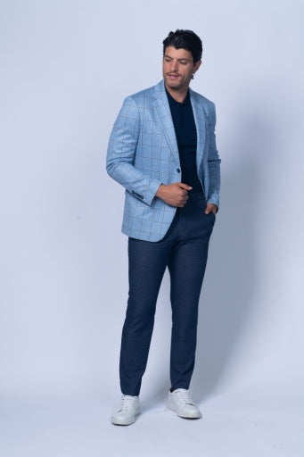 Oakdale Blue Cotton Printed Stretch Knit