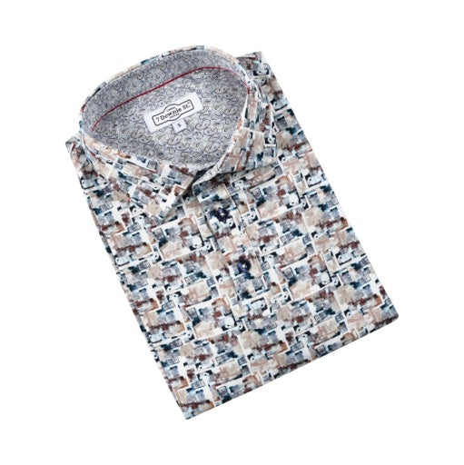 Taupe Printed Jersey 3 Button Polo - 7 Downie St.®