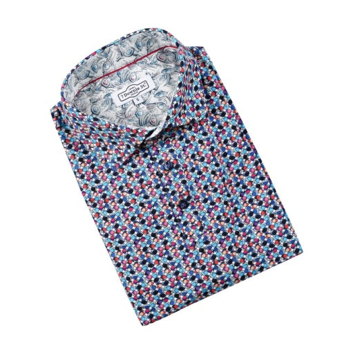 Teal Printed Jersey 3 Button Polo - 7 Downie St.®