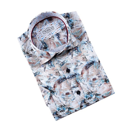 Beige Cotton Sateen Stretch Nautical Motif Print - 7 Downie St.®