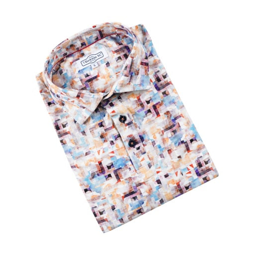 Orange Printed Jersey 3 Button Polo - 7 Downie St.®