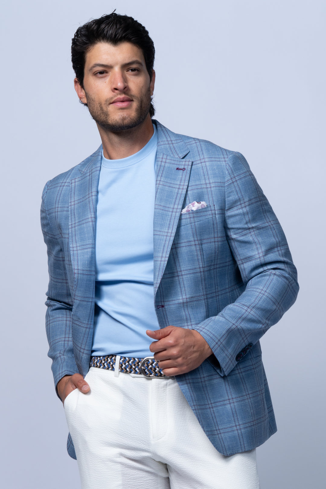 Amalfi Blue Wool Silk Linen Check