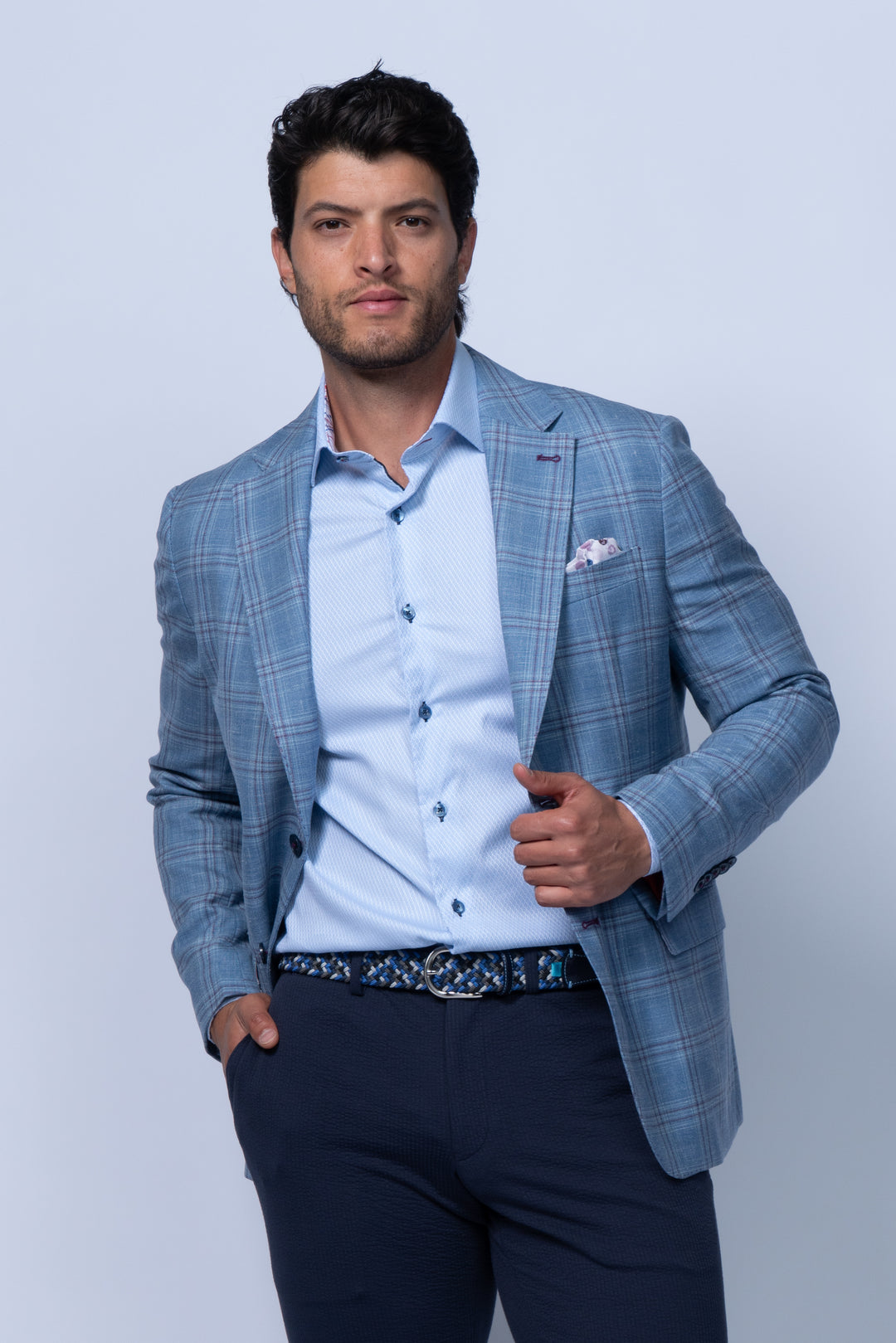 Amalfi Blue Wool Silk Linen Check