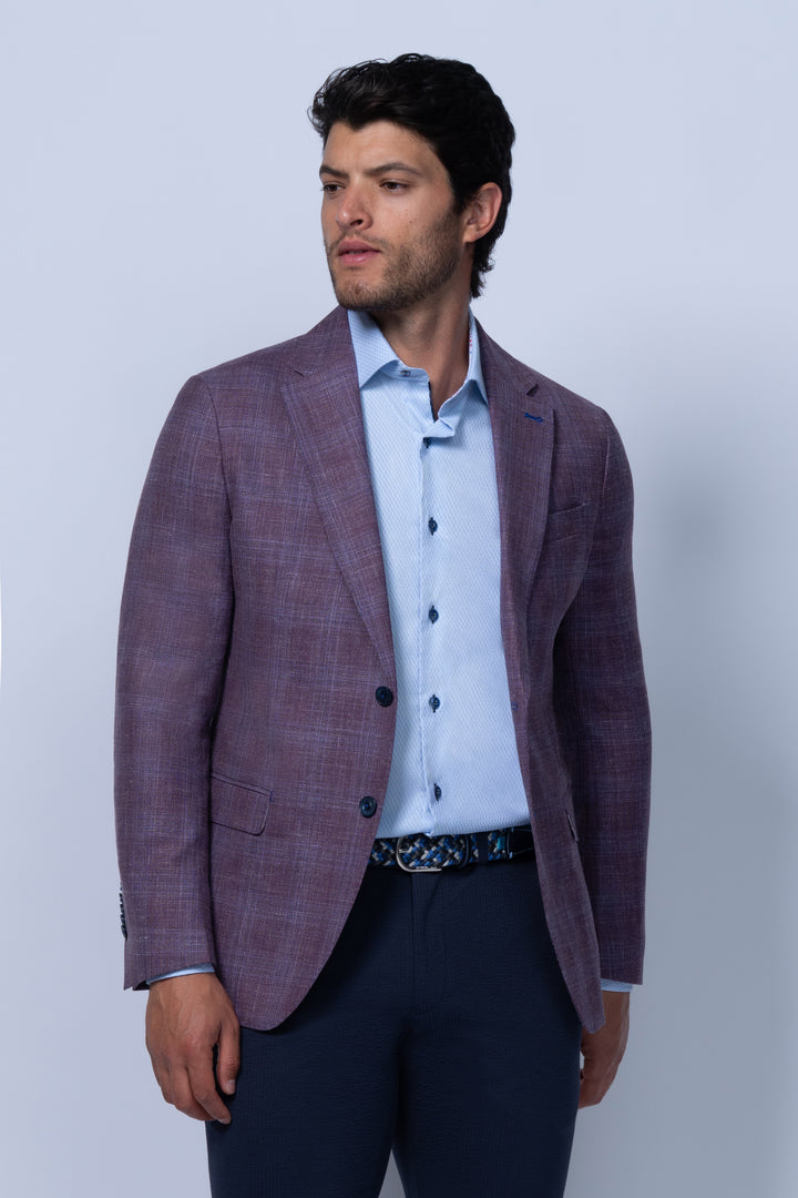 Amalfi Mauve Wool Silk Linen Check