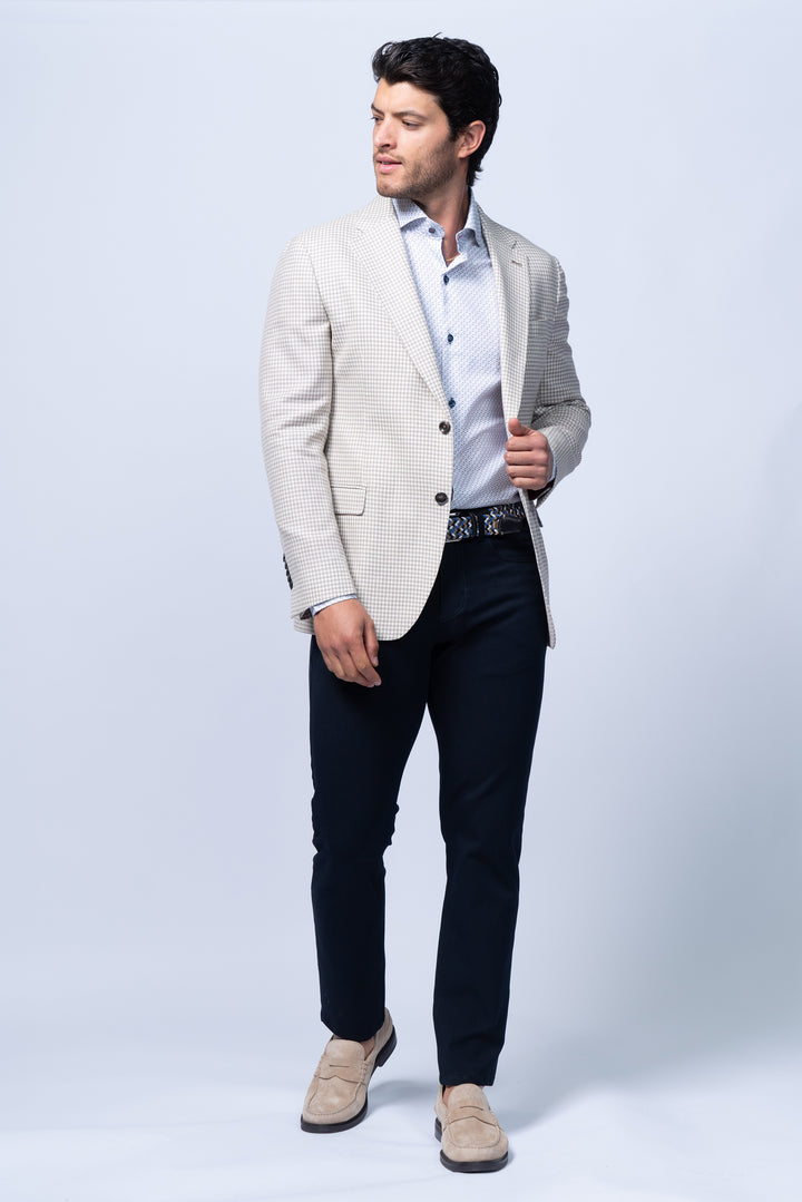 Padova Beige Stretch Wool Silk Linen Check
