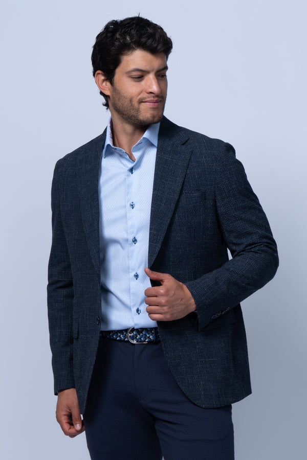 Salerno Navy Seersucker Stretch Wool Silk Linen