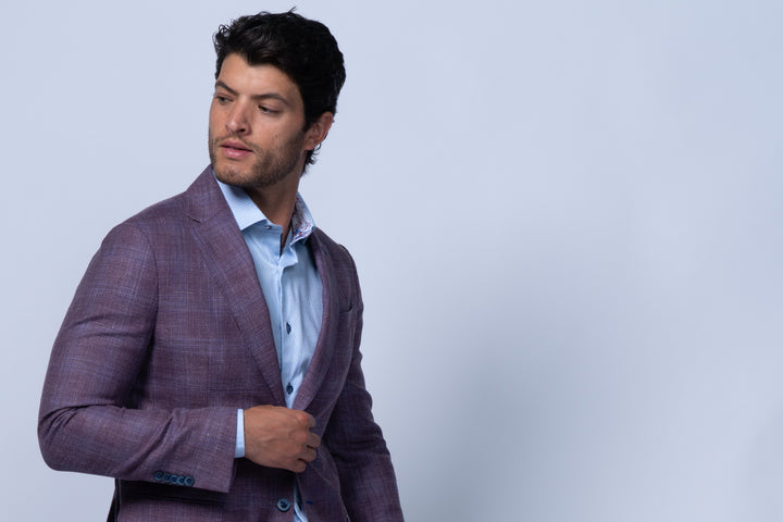 Amalfi Mauve Wool Silk Linen Check