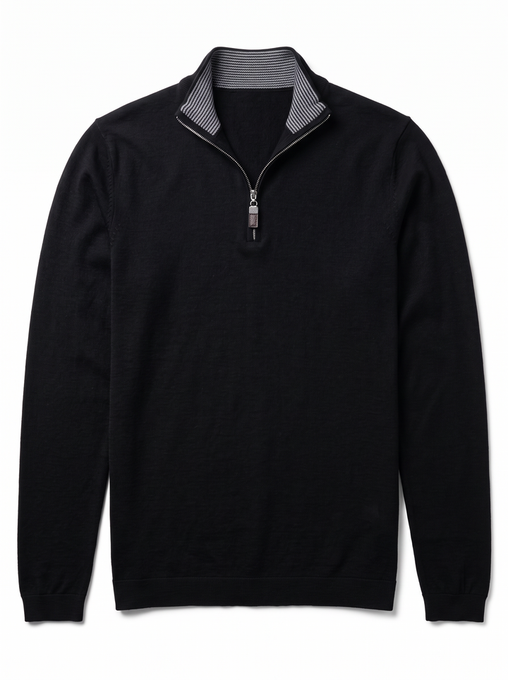 Merlin Merino Wool Quarter Zip Black