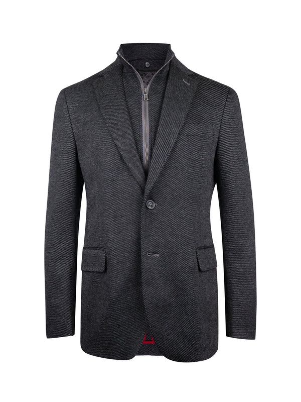 Branson Black Twill Wool and Cotton Knit Hybrid Sport Coat