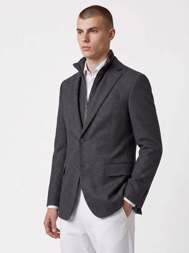 Branson Black Twill Wool and Cotton Knit Hybrid Sport Coat