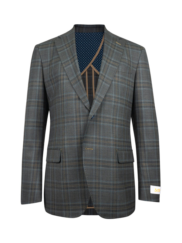 Catania Green Super 100's Wool Natural Stretch Glen Plaid Sport Coat