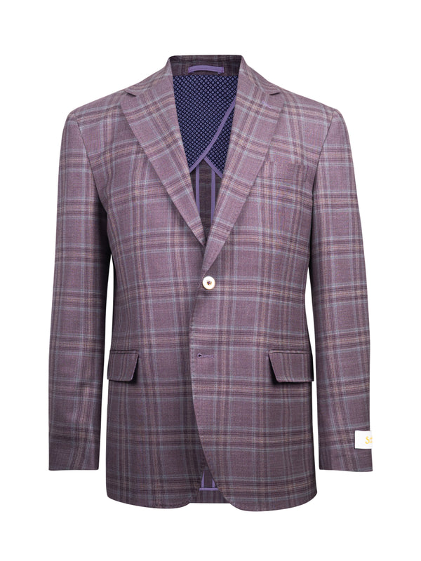 Catania Wine Super 100's Wool Natural Stretch Glen Plaid Sport Coat