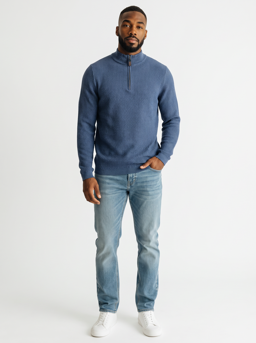 Dolomite 1/4 Zip Waffle Knit 16 Gauge Fine Cotton in Navy Marl