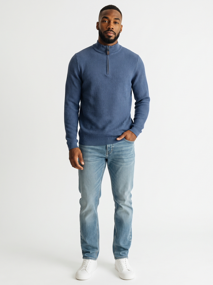 Dolomite 1/4 Zip Waffle Knit 16 Gauge Fine Cotton in Navy Marl