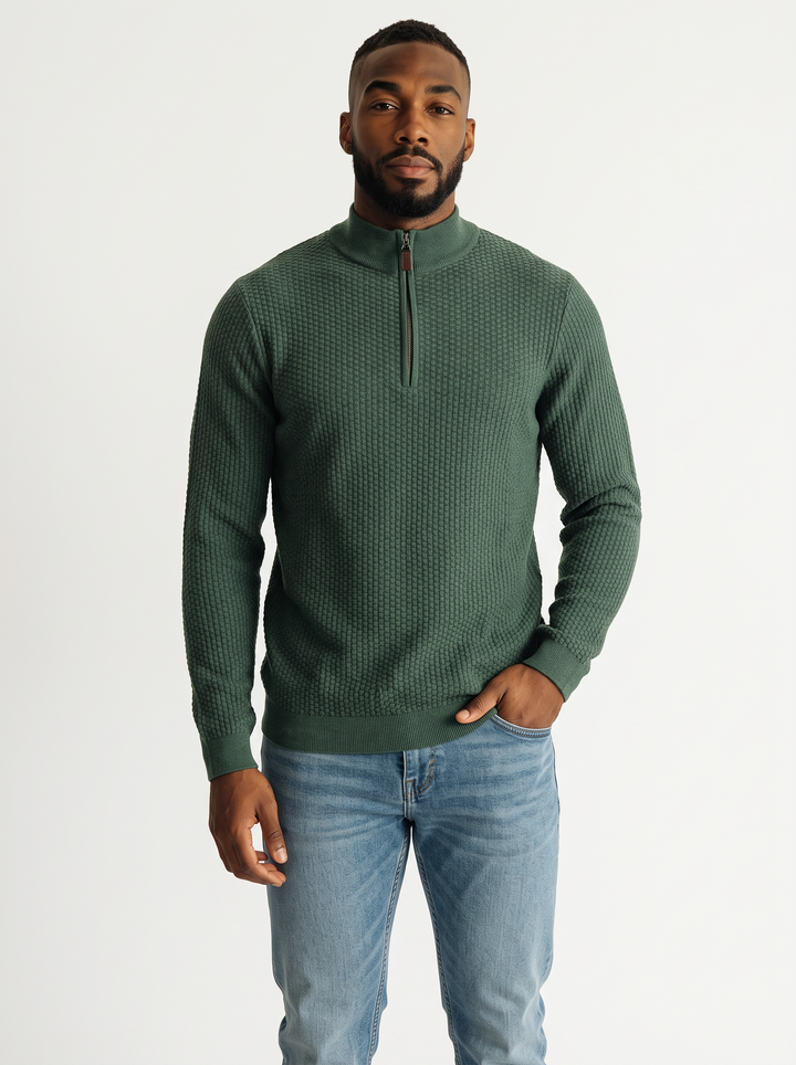Dolomite 1/4 Zip Waffle Knit 16 Gauge Fine Cotton in Moss
