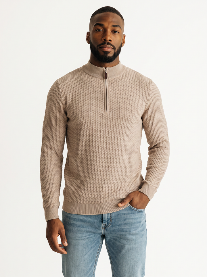 Dolomite 1/4 Zip Waffle Knit 16 Gauge Fine Cotton in Mocha