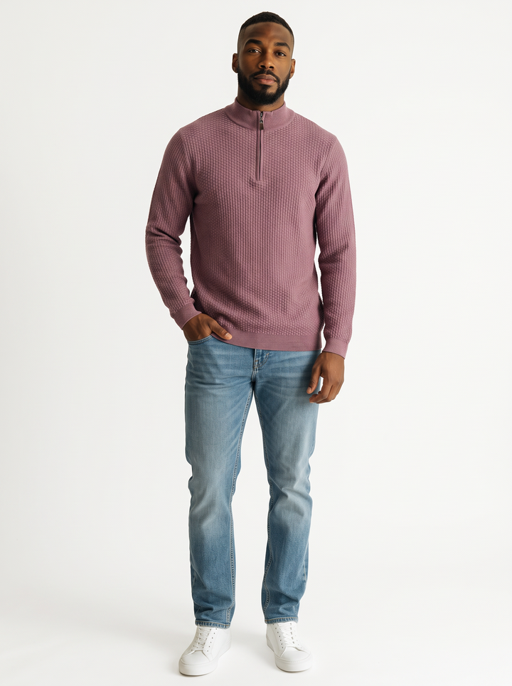 Dolomite 1/4 Zip Waffle Knit 16 Gauge Fine Cotton in Burgundy
