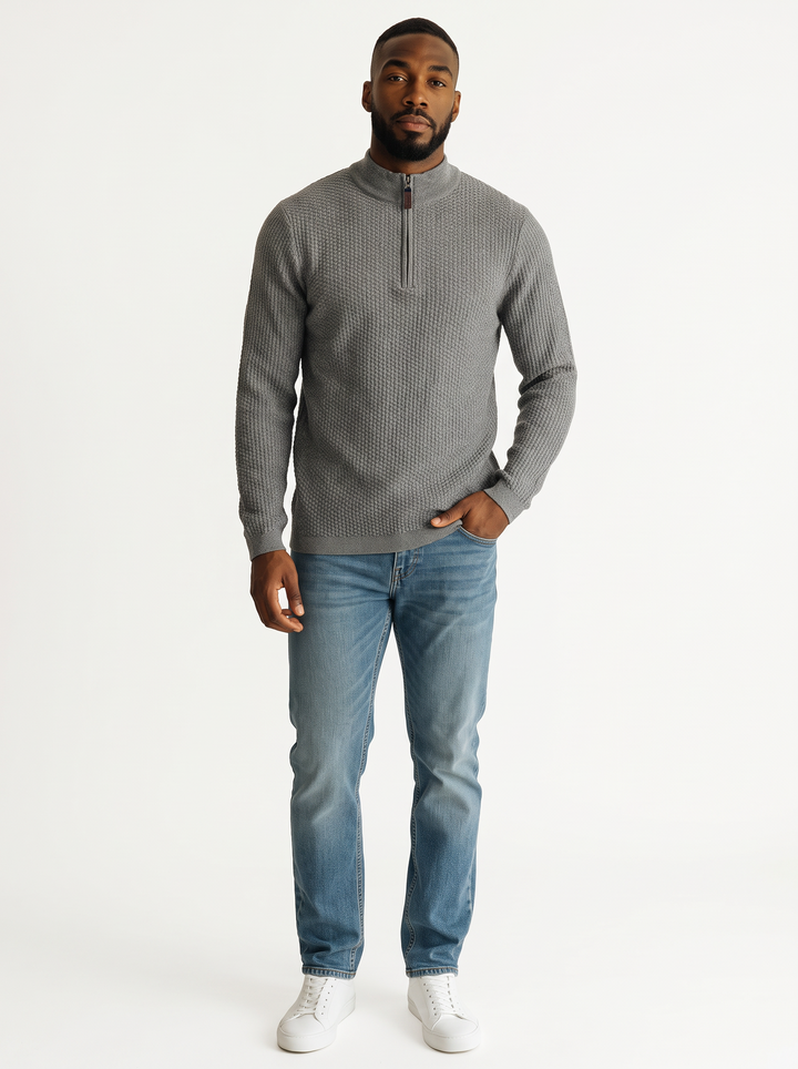 Dolomite 1/4 Zip Waffle Knit 16 Gauge Fine Cotton in Grey