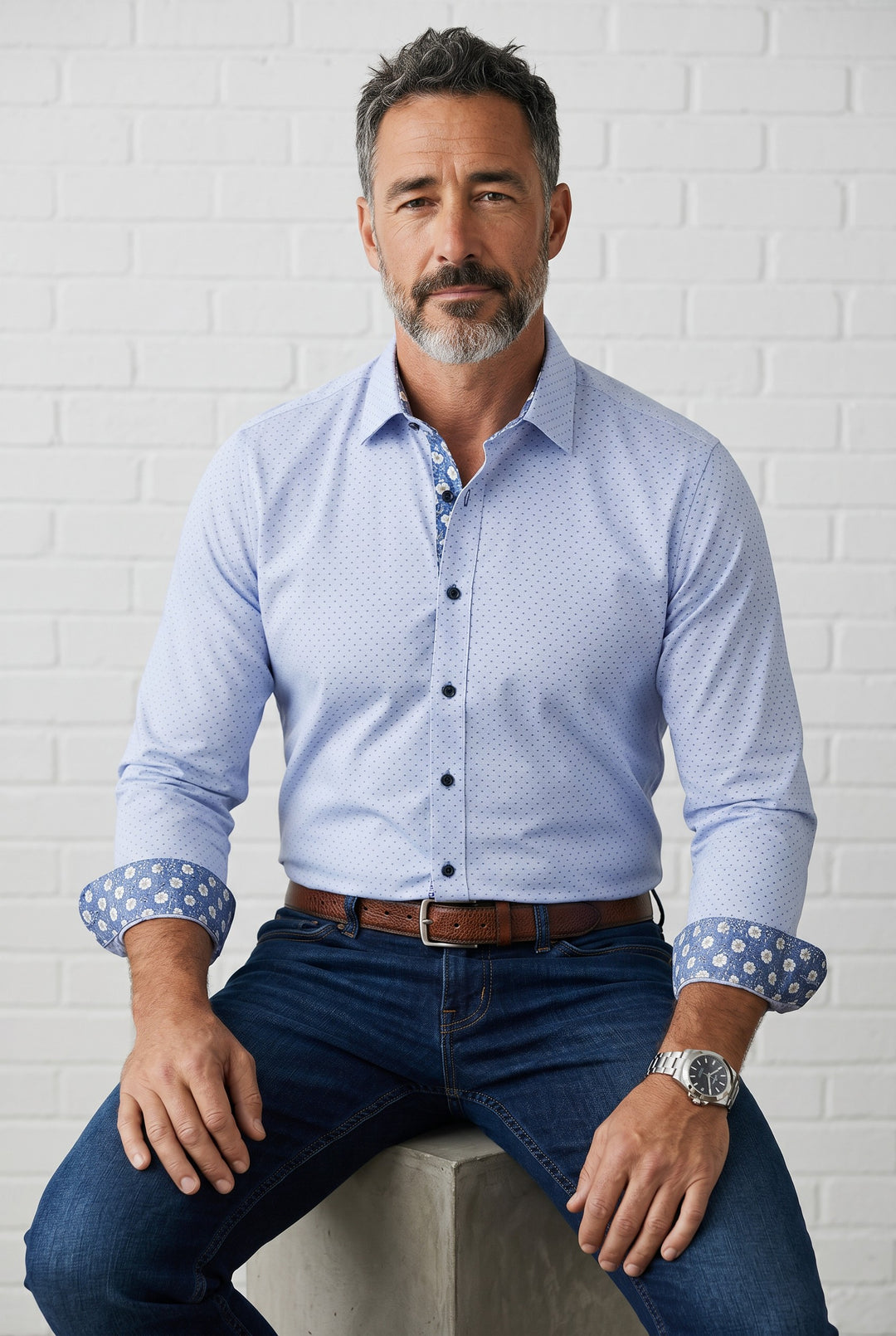 NYL-07 - PRINTED ULTRASTRETCH NYLON SHIRT - BLUE