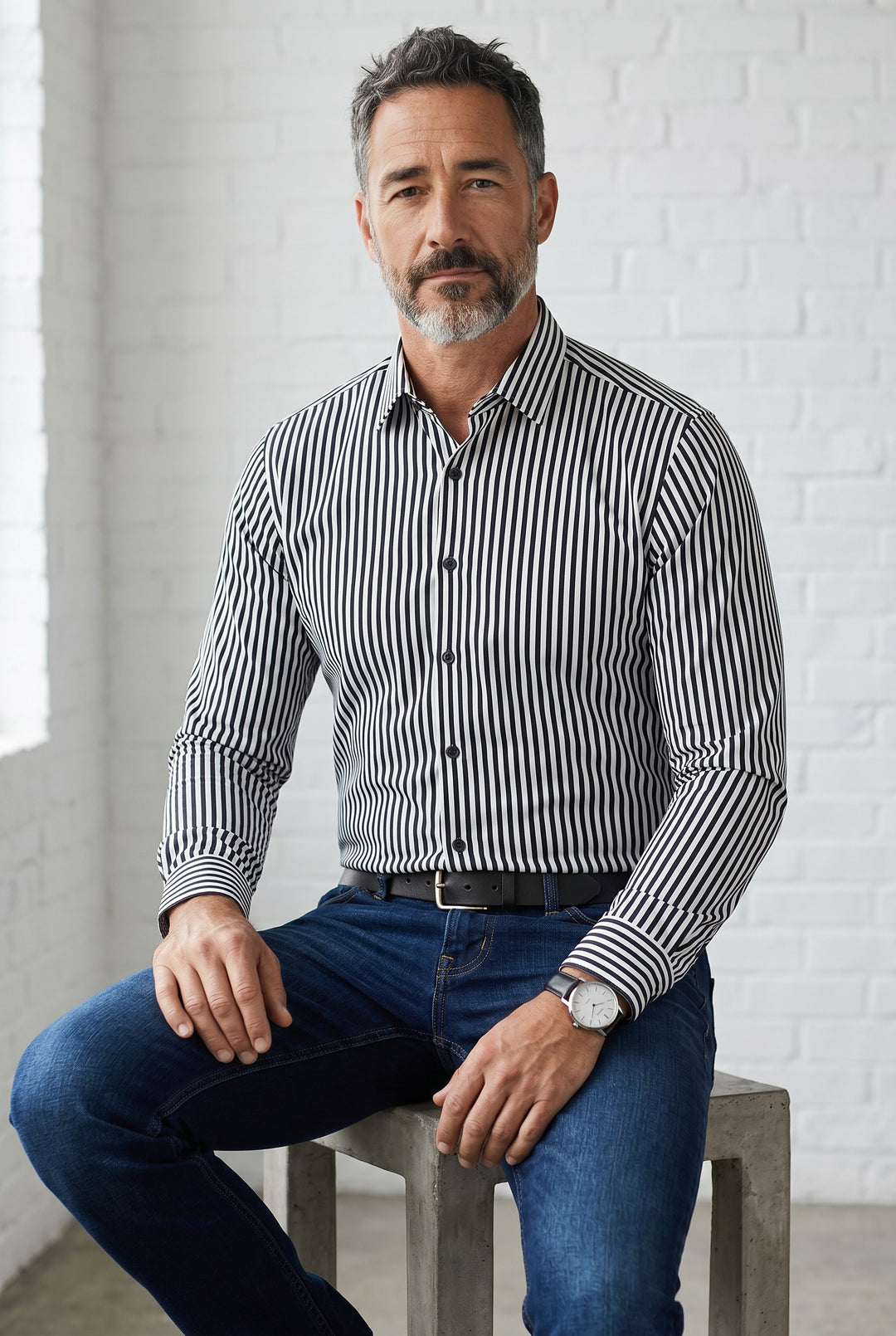 NYL-01 - STRIPED ULTRASTRETCH NYLON SHIRT - NAVY