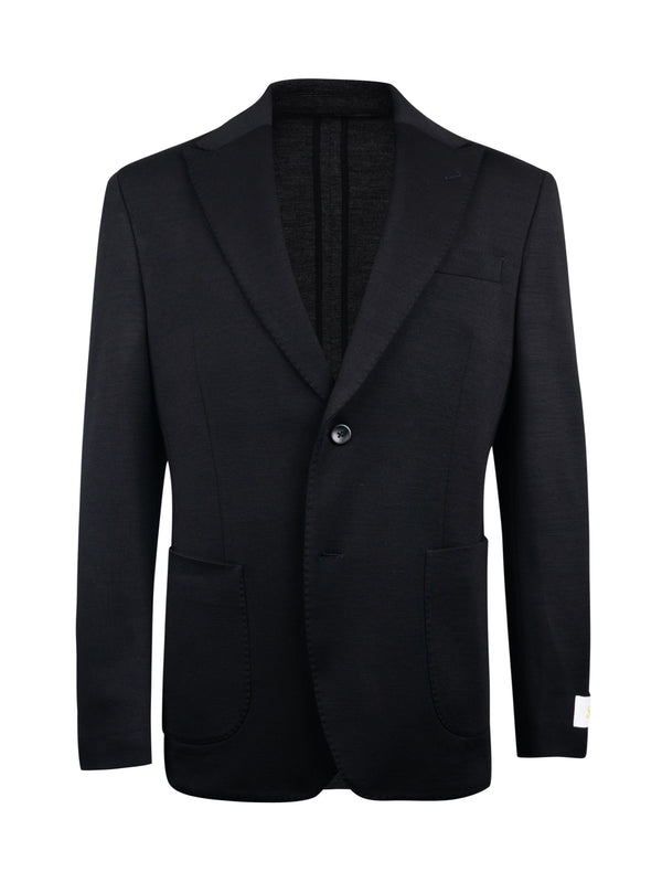 Black Vito Knit Sport Coat featuring a notch lapel, single button closure, and two front pockets.