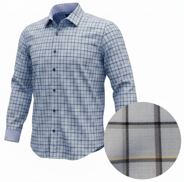 NYL-13 - CHECKERED ULTRASTRETCH NYLON SHIRT - BLUE