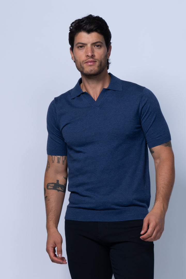 Verona Johnny Collar Polo in Indigo