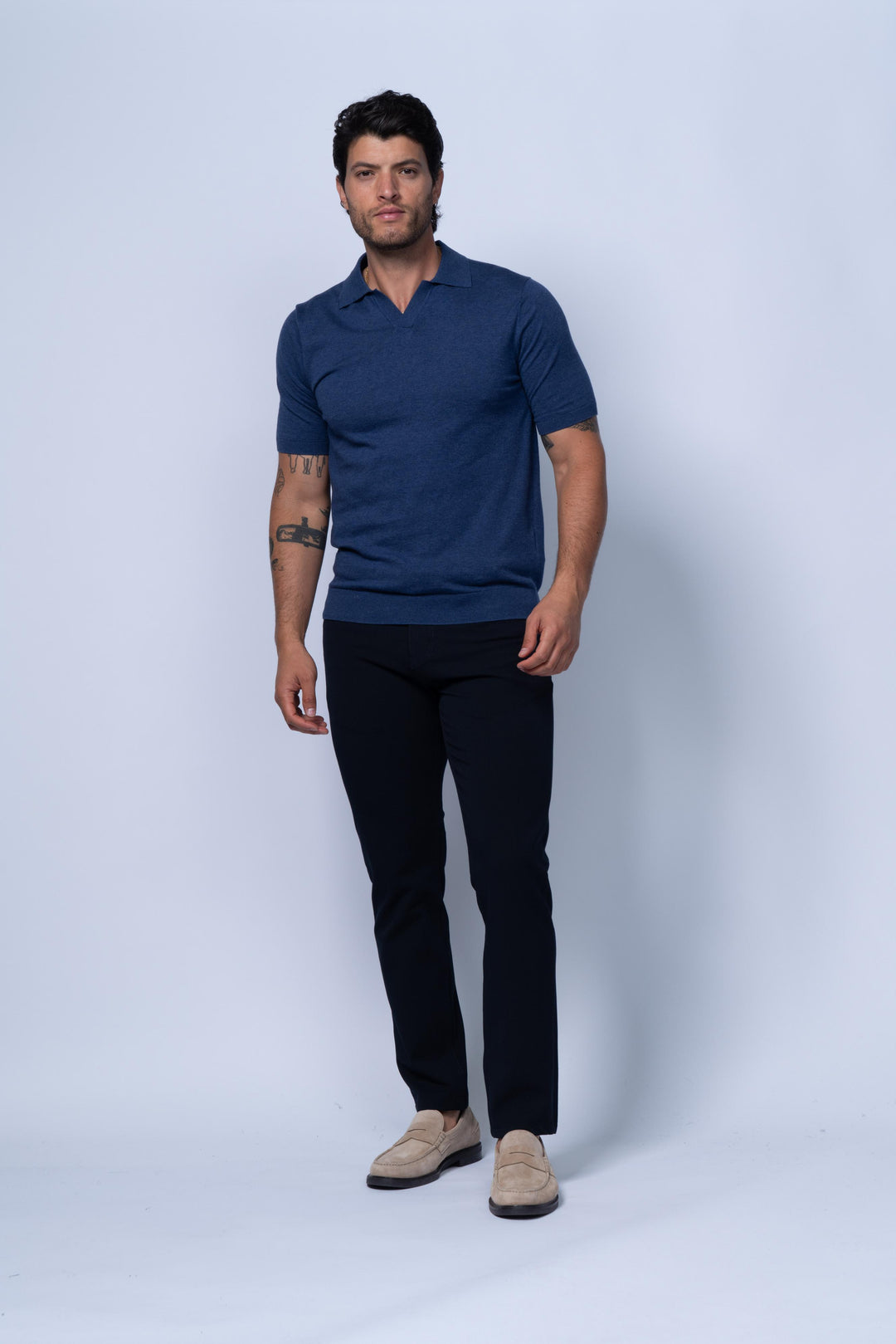 Verona Johnny Collar Polo in Indigo