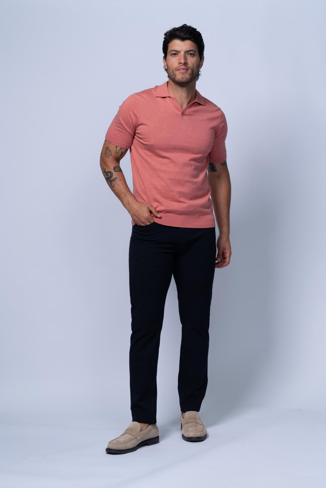Verona Johnny Collar Polo in Pink