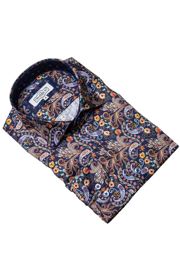Navy and Brown Paisley Sports Shirt