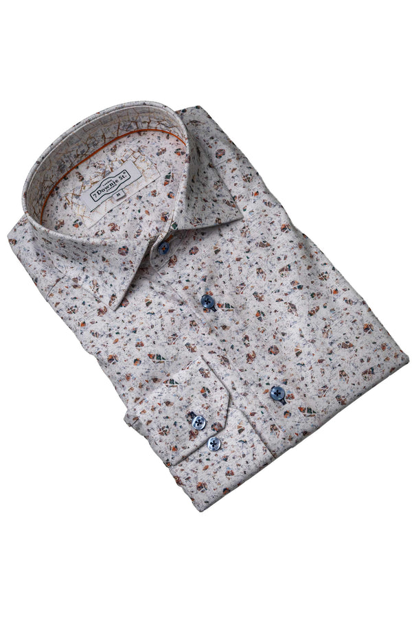 Grey and Brown Geometric Sport Shirt