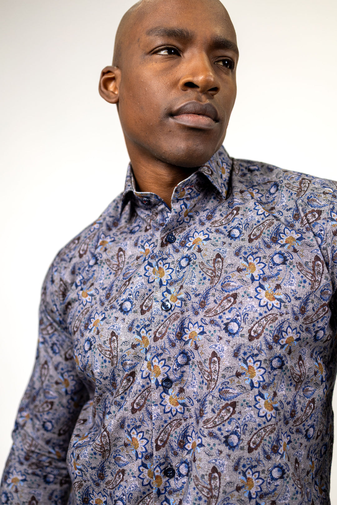 Brushed Cotton Paisley Sport Shirt – Charcoal &amp; Cognac