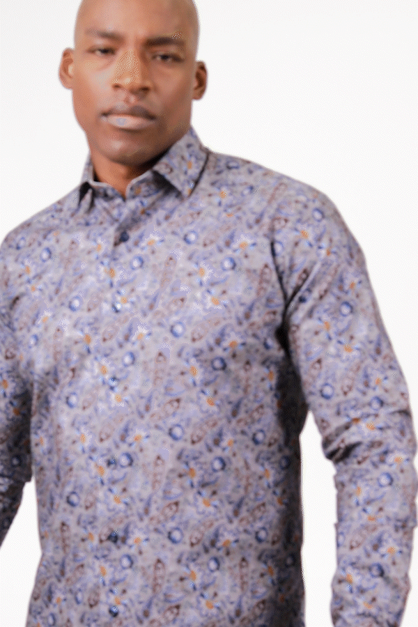 Brushed Cotton Paisley Sport Shirt – Charcoal &amp; Cognac