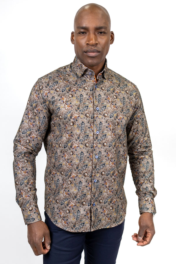 Brown and Blue Paisley 100% Cotton Brushed Superfine Flannel