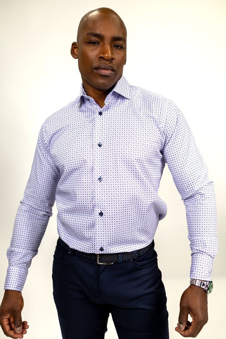Grey and Mauve Geometric Sports Shirt