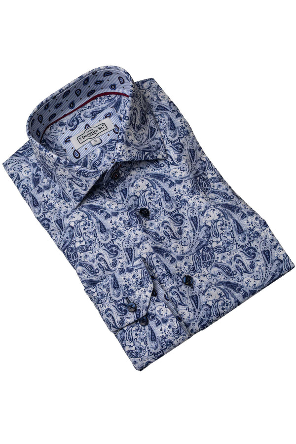 Navy and White Paisley Sport Shirt
