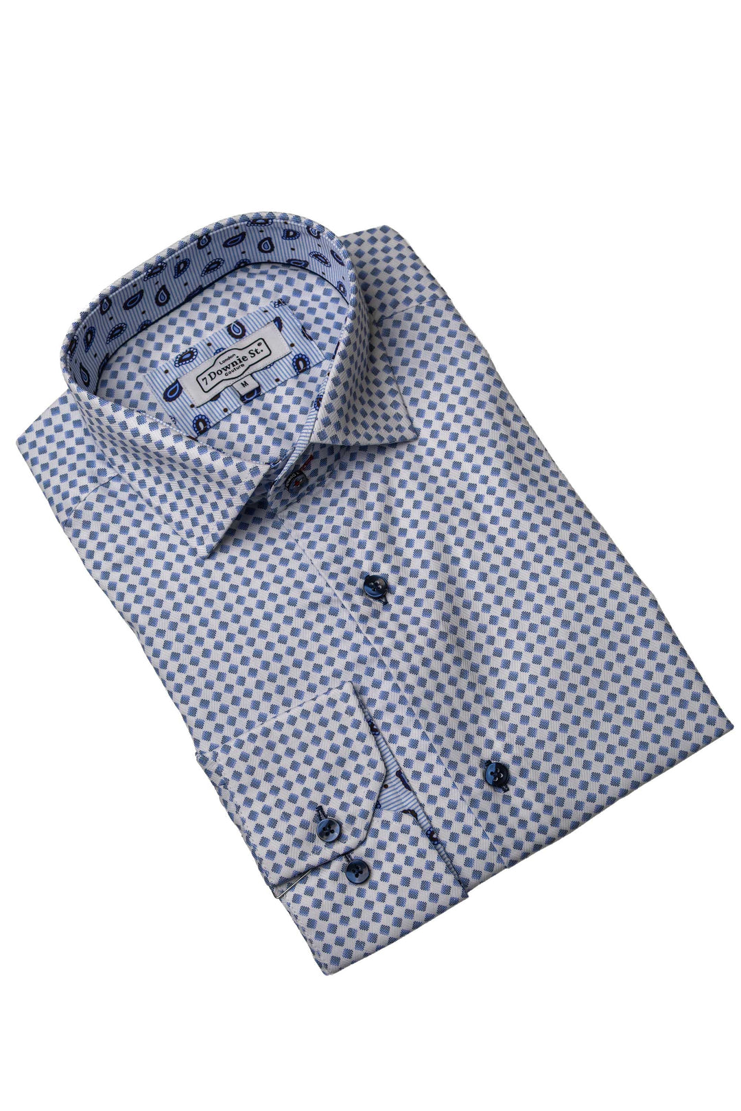 White with Navy Gradient Diamond Pattern Sport Shirt