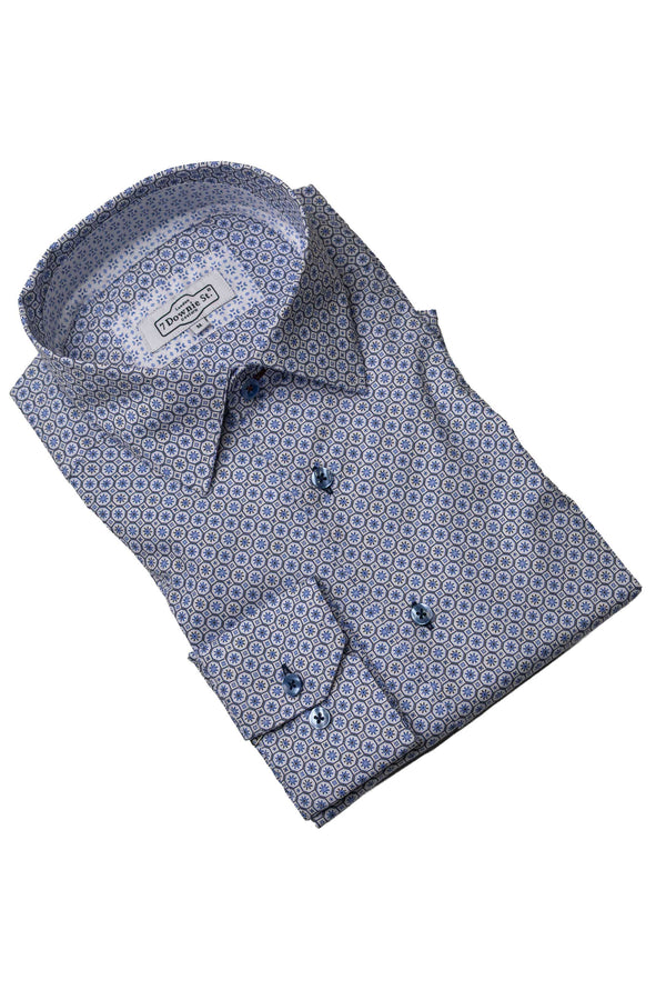 Navy and Blue Stained Glass Print Sport Shirt